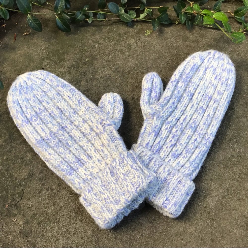NWT GAP Kids Baby Blue & White Knitted Knit Mittens Large NEW